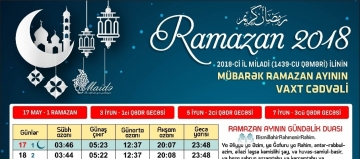 Ramazan ayı təqvimi və gündəlik duası - 2018 (Orucun vaxtları)